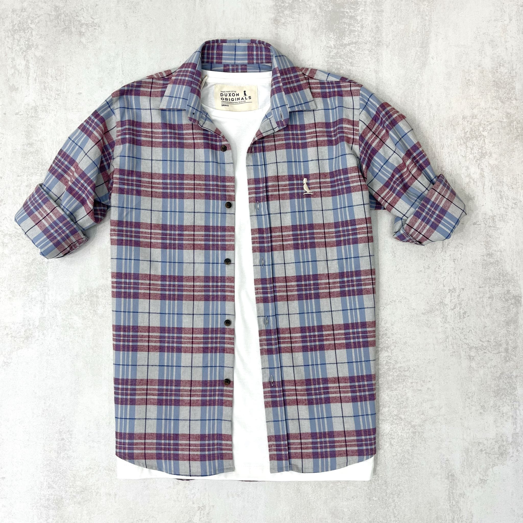 CAMISA LEÑADORA BORDÓ Y GRIS ALGODÓN PEINADO.
