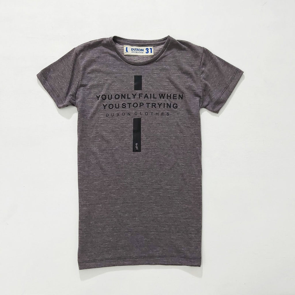 REMERA YOU ONLY FAIL WHEN YOU STOP TRYING GRIS OSCURO