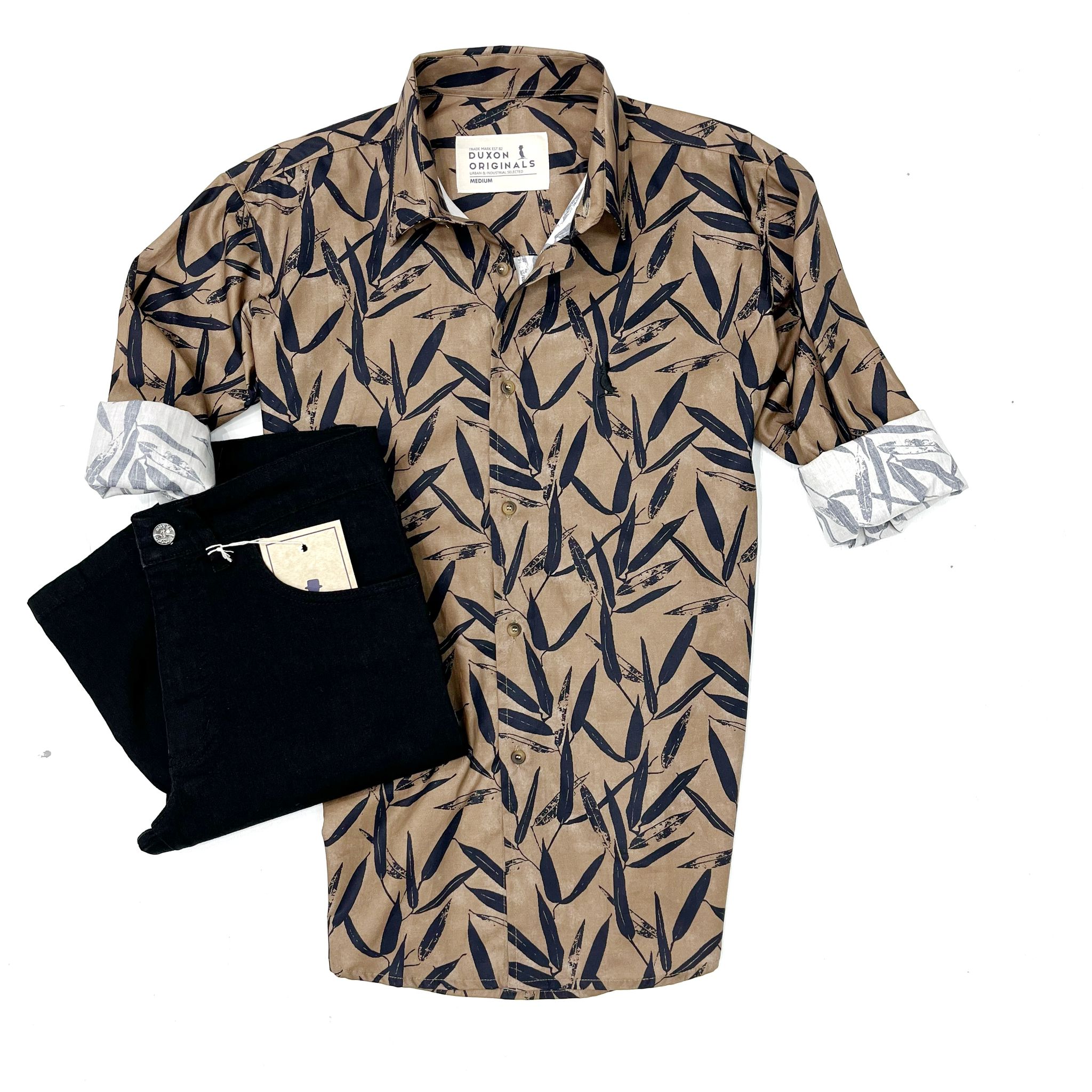 🔥MEGA SALE DE AGOSTO EN DISCONTINUADOS🔥CAMISA ESTAMPADA HOJAS MARRON