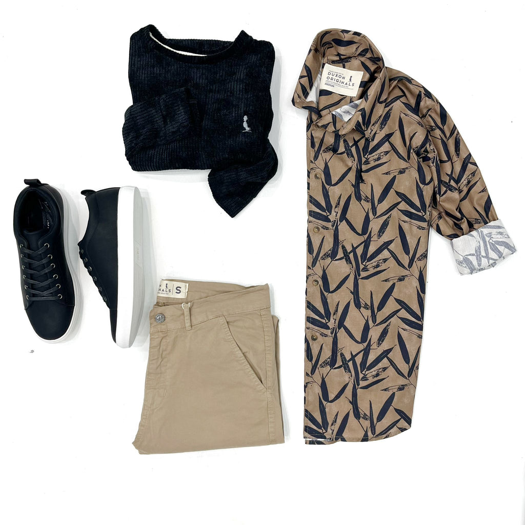 🔥MEGA SALE DE AGOSTO EN DISCONTINUADOS🔥CAMISA ESTAMPADA HOJAS MARRON