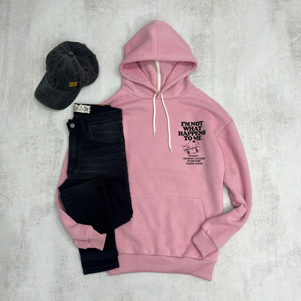 DISCONTINUADO ❤️‍🔥CANGURO IM NOT WHAT HAPPENS TO ME ROSA CON FELPA.