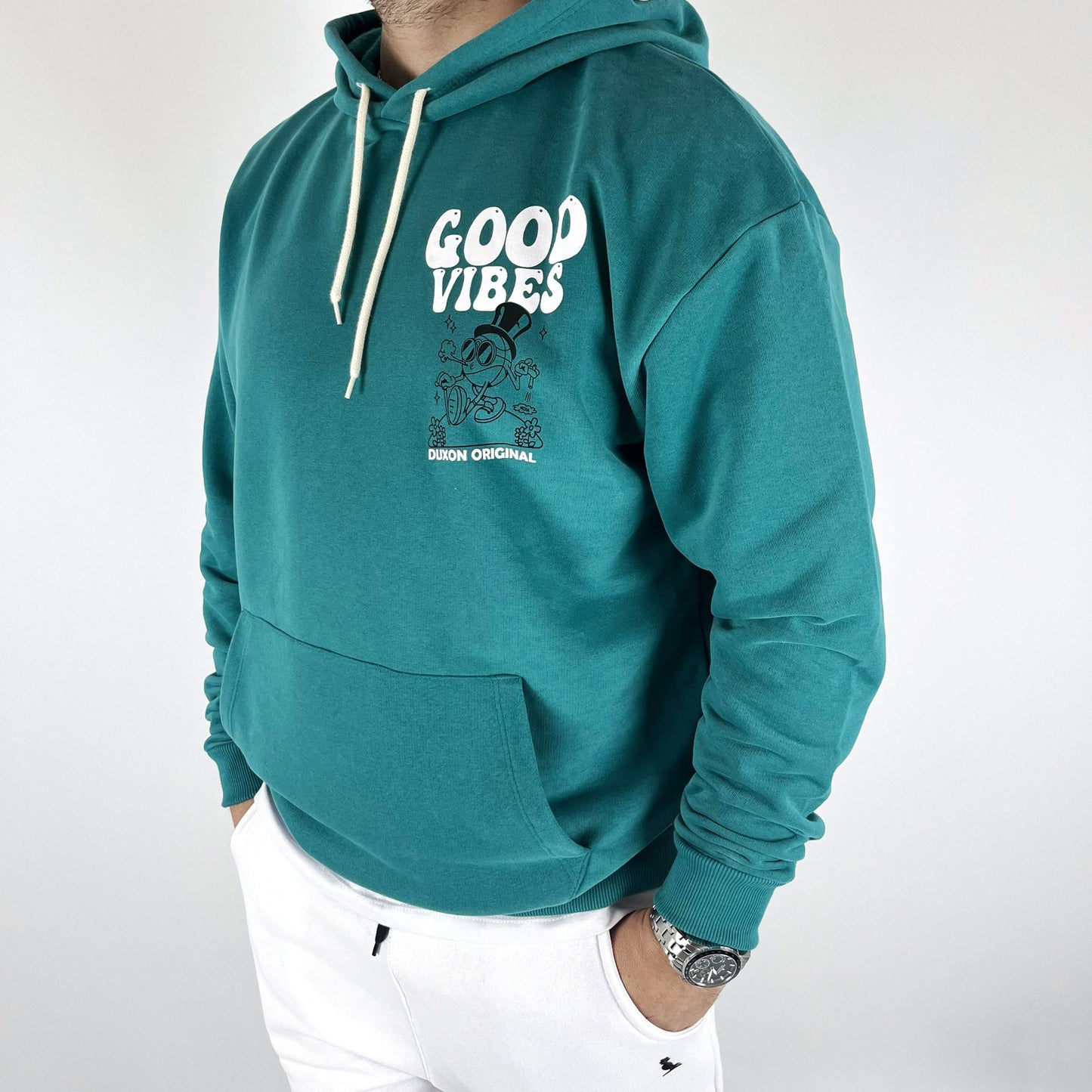 20% OFF 🔥CANGURO OVERSIZE, DOBLE ESTAMPA "GOOD VIBES", VERDE INGLÉS.