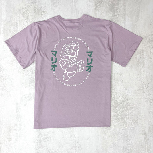 REMERA DOBLE ESTAMPA "MARIO BROS" LILA JASPEADO OVERSIZE
