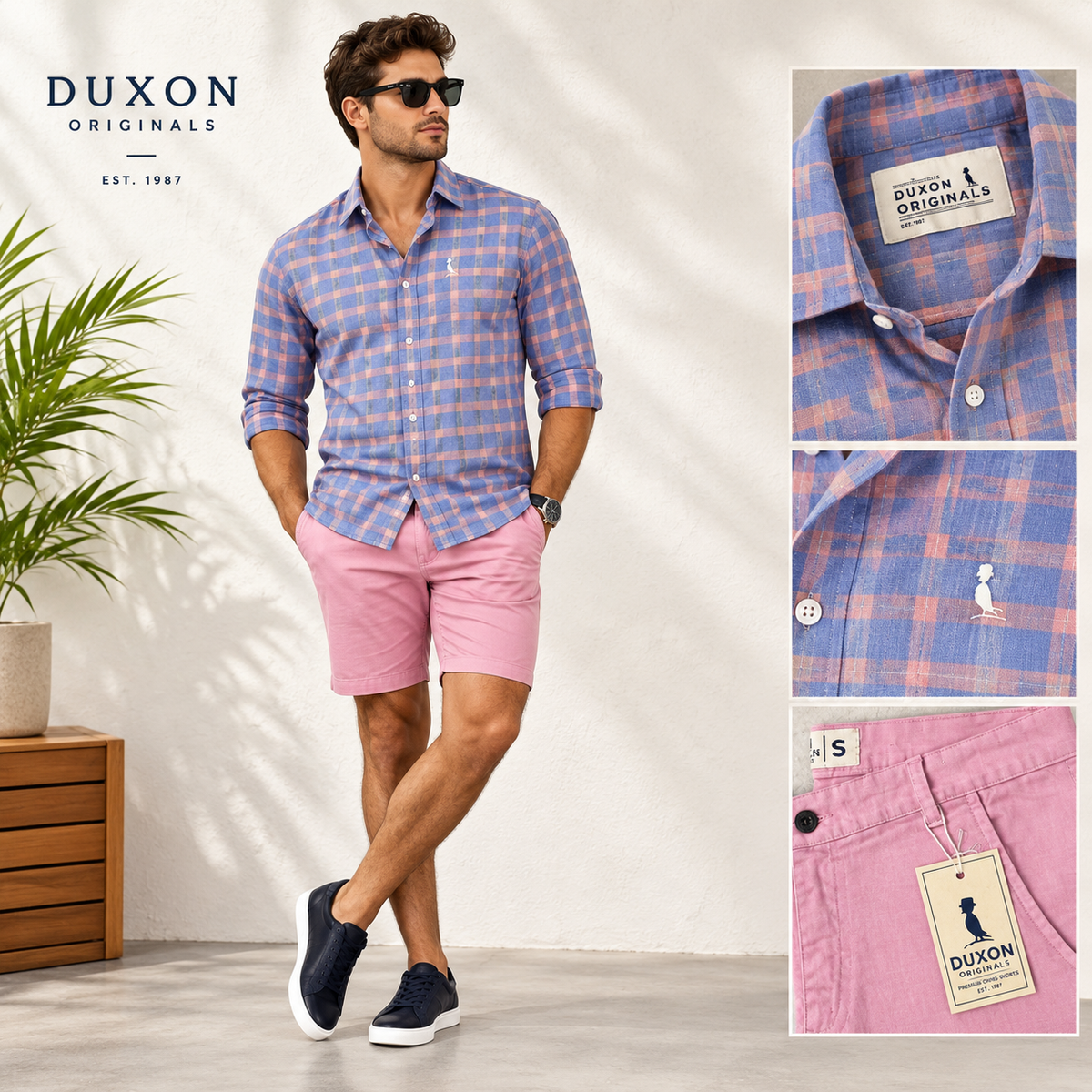 Camisa a cuadra. Cuello Italiano.